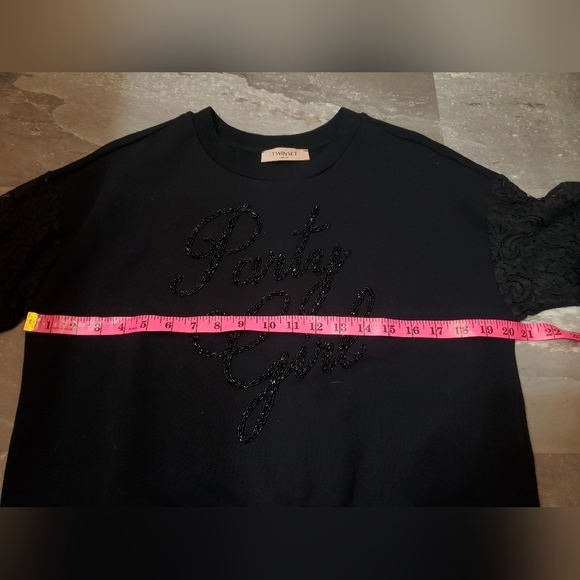 TWINSET Milano "Party Girl" Lace Embroidered long sleeves sweater. Black. Size M - Picture 7 of 9